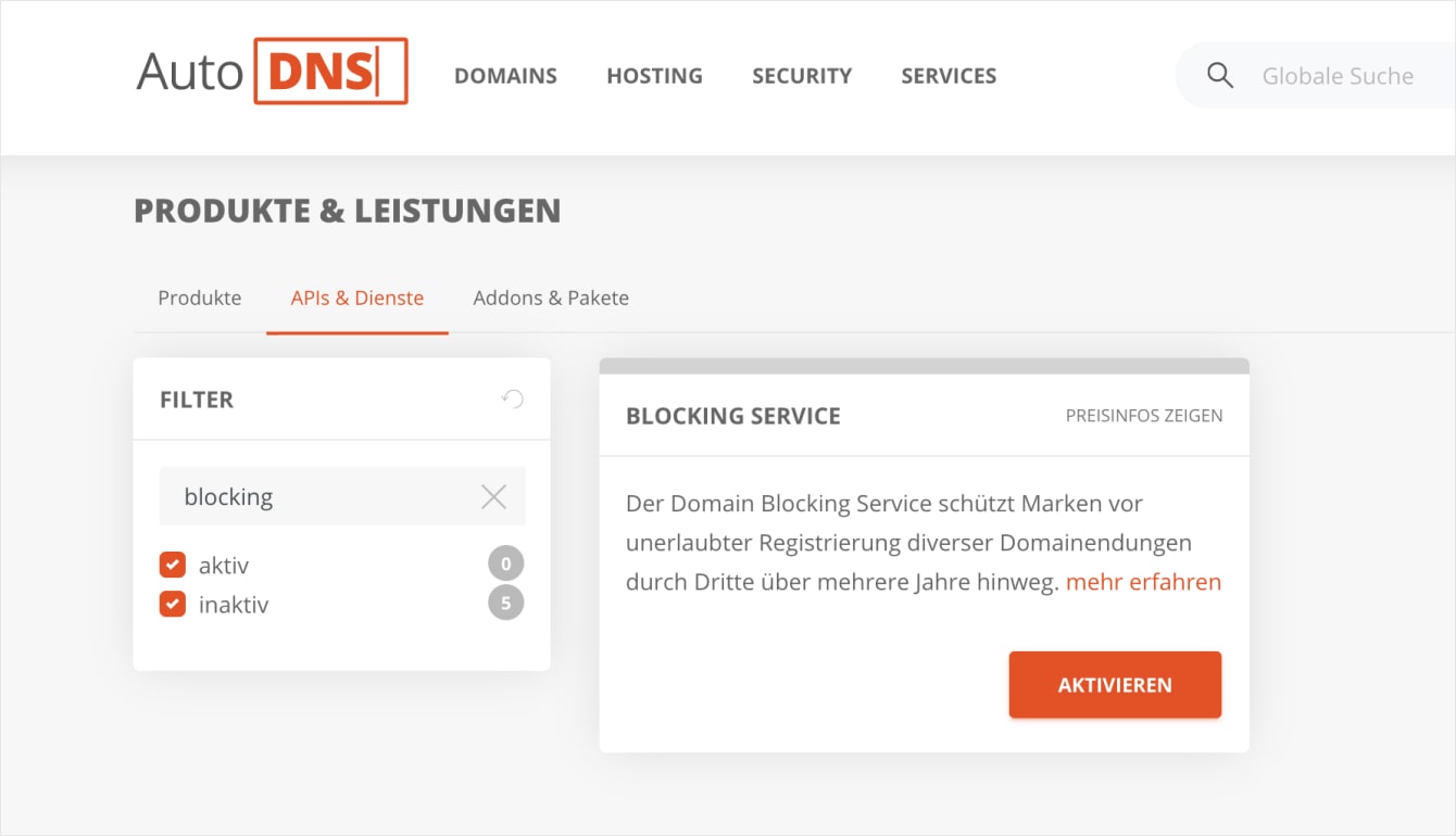 Neu in AutoDNS: Blocking Service