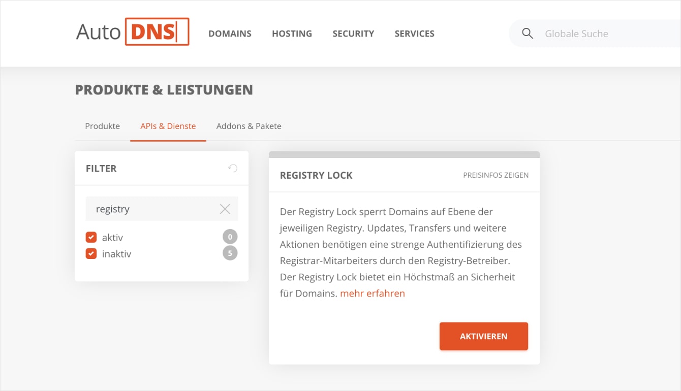 Neu in AutoDNS: Registry Lock